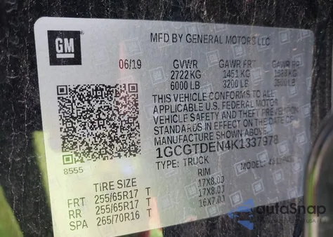 2019 Chevrolet Colorado Z71 z USA, uszkodzony, nr VIN 1GCGTDEN4K1337978